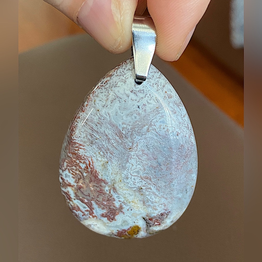 Agate Natural Tear Drop Pendant Necklace